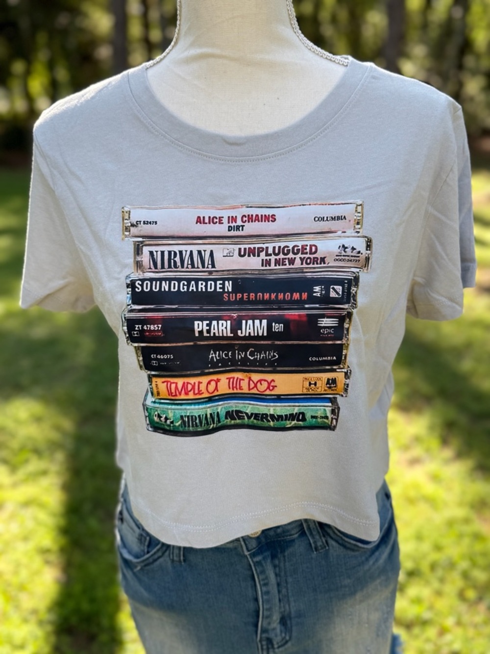 Vintage Rock Cassette Stack Graphic Tee - Gray
